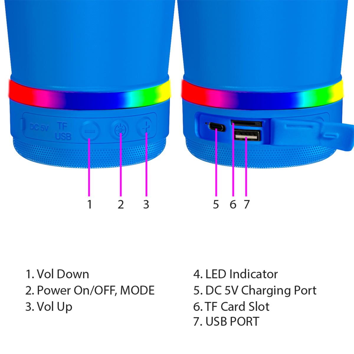 Stainless Steel 16.oz Nsulated MUG With Built-in Bluetooth Speaker Rechargeable Wireless Multi-color LED Lights Prefect Gift