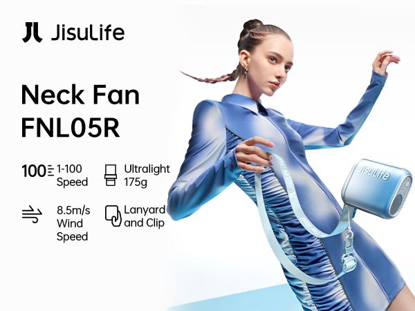 JISULIFE Neck Fan 100-Speed Turbo Portable Pocket Fan 16H Cooling 4500mAh Wearable Waist Fan with LED Display Ultra-Lightweight for Concerts Festivals & Outdoor Use