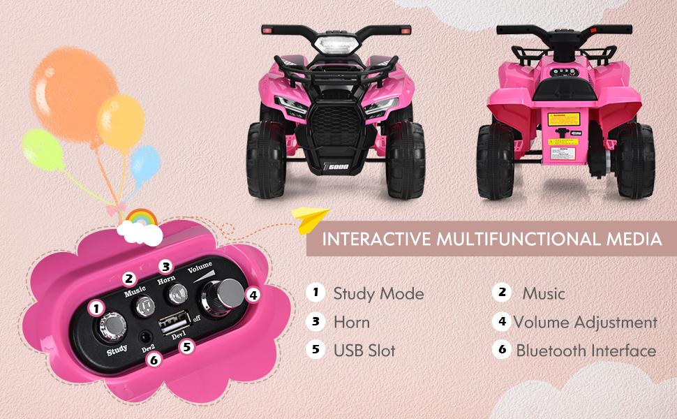 Costzon 6V/12V Ride-On ATV, Battery Powered Electric ATV Car w/ Wide Seat, Lights, 4 Wheels Quad Car，Father's Day Gift