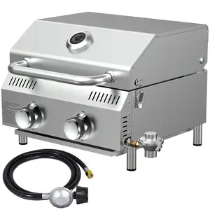 Bestifre 20,000 BTU 2-Burner Tabletop Propane Grill | Portable Stainless Steel Gas Stove with Dual Connections & Detachable Legs for Tailgating, Camping, Patio, and RV Use. backyard cooking