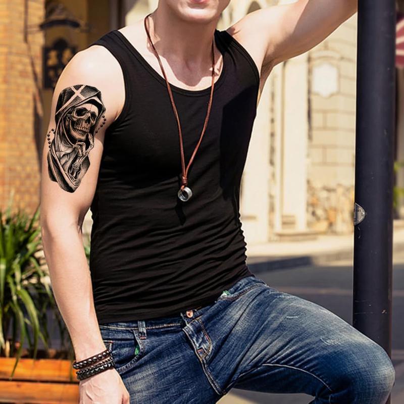 32-Sheet Real Looking Temporary Tattoos Stickers, 12 Sheet Black Tiger Lion Wolf Totem Adult Tattoos Temporary,20 Sheet Small Size Fake Tattoos Men Christmas Gift sticker tattoo sleeve