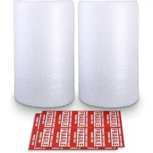 Bubble Cushioning Wrap Rolls, 3/16" x 12" x 72' ft Total [2 Rolls of 36 Feet] Perforated Every 12", 20 Fragile Stickers for Packaging, Shipping, Mailing