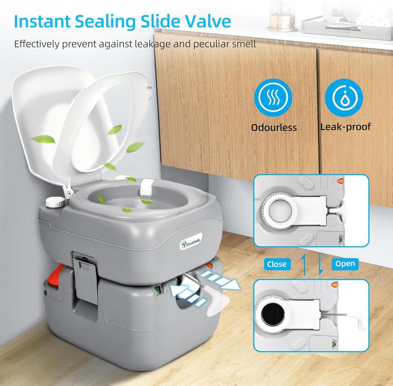 YITAMOTOR Portable Toilet 5.8 Gallon Camping Porta Potty RV Toilet with Handle Pump Level Indicator Odourless Leak-proof for Motorhome Travel Car Boat Indoors and Outdoors