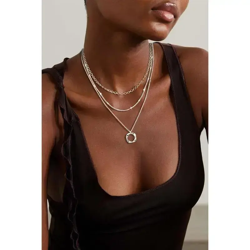 Layered silver necklaces for women, sterling silver stack choker necklaces for women trendy layering circle pendant chain necklace set jewelry for women Cubanchain moissanite chain Layered silver necklaces for women, sterling silver stack choker necklaces for women trendy layering circle pendant chain necklace set jewelry for women Cubanchain moissanite chain