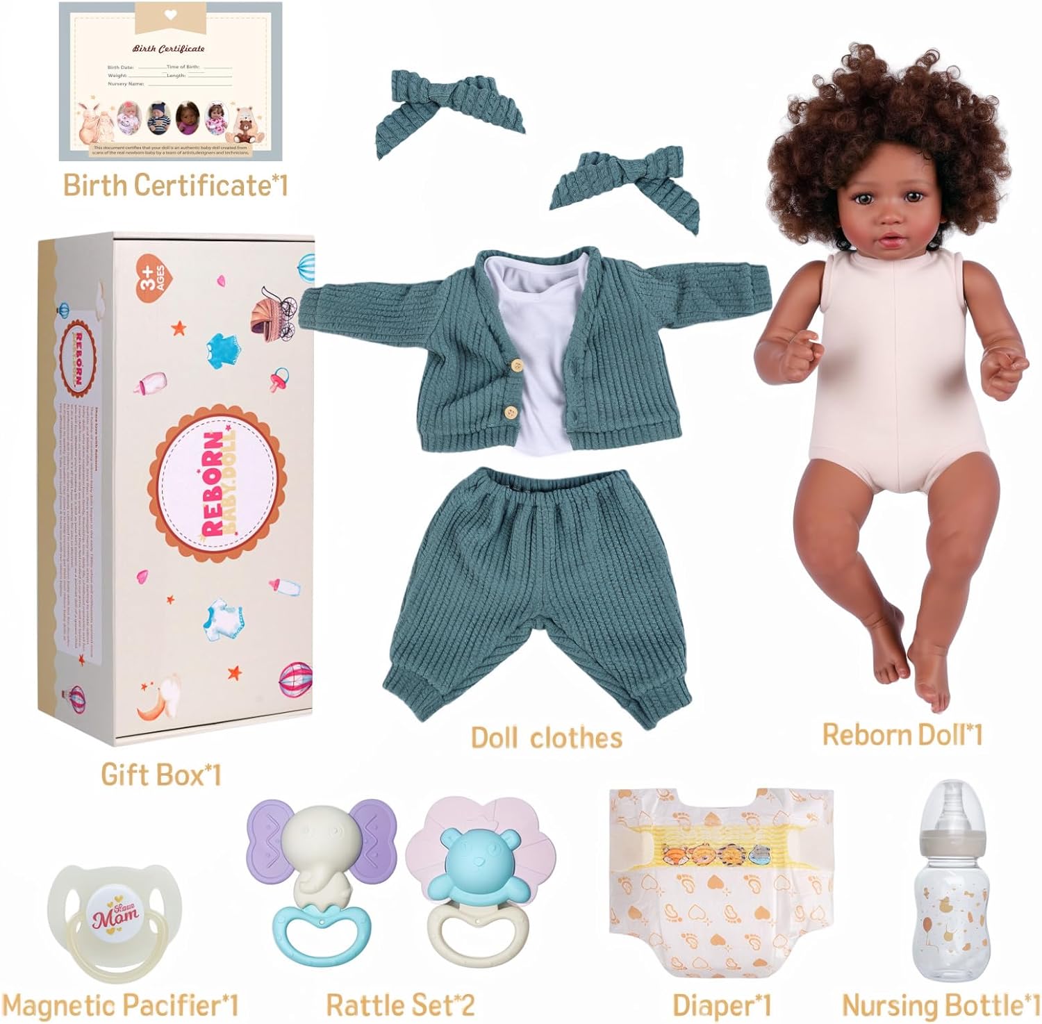 BABESIDE Lifelike Reborn Baby Dolls Black Girl Callie - 20 - Inch Soft Body Realistic Newborn Baby Doll Poseable Limbs Real Life Baby Dolls with Clothes and Toy Gift for Kids Age 3+ Rebornbabydoll BABESIDE Lifelike Reborn Baby Dolls Black Girl Callie - 20 - Inch Soft Body Realistic Newborn Baby Doll Poseable Limbs Real Life Baby Dolls with Clothes and Toy Gift for Kids Age 3+ Rebornbabydoll