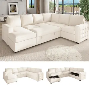 【4-5 Packages】86 Inch Sectional Sleeper Sofa, 5-7 Seat L Shaped Sleeper Sectional Couch with Pull Out Bed, Convertible Sofa Bed with Storage for Living Room, Apartment, Modular Cloud Couches