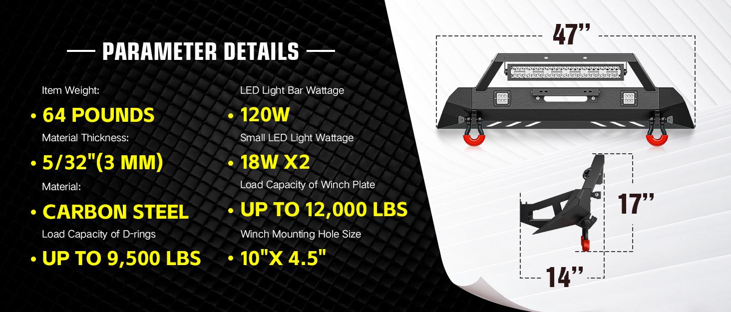 【Yzona】Custom Fit Automotive Aftermarket Front Bumper - Car Exterior Component, Car & Auto Parts Accessories with 18W LED Spotlights, LED Light Bar, License Plate Bracket for 2016-2023 3rd Gen Toyota Tacoma, Car Accessories 【Yzona】Custom Fit Automotive Aftermarket Front Bumper - Car Exterior Component, Car & Auto Parts Accessories with 18W LED Spotlights, LED Light Bar, License Plate Bracket for 2016-2023 3rd Gen Toyota Tacoma, Car Accessories