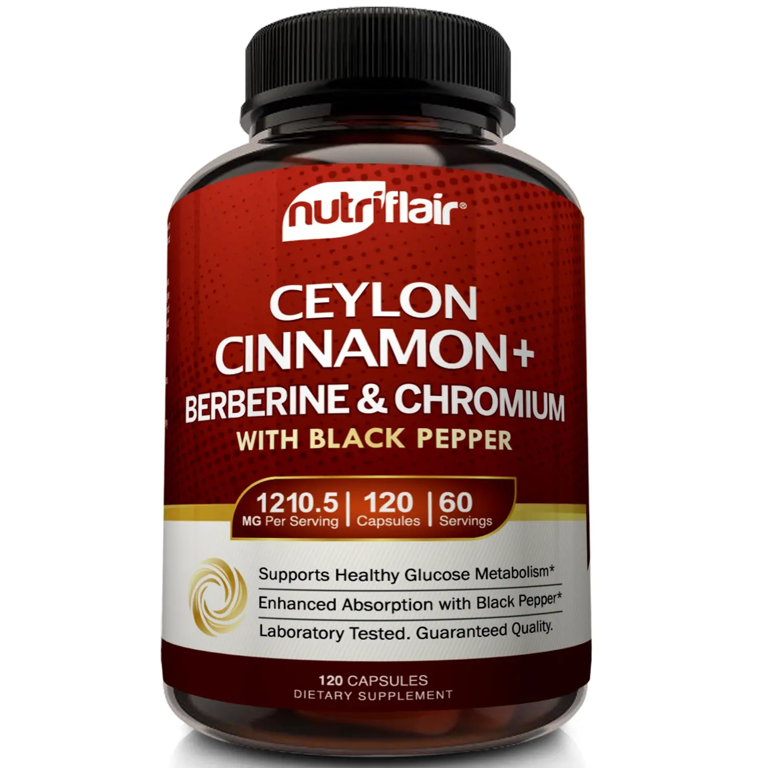 NutriFlair Ceylon Cinnamon + Berberine and Chromium, Immune Wellness Vitamin Supplement, Natural Dairy-Free and Vegan-Friendly - 120 Capsules