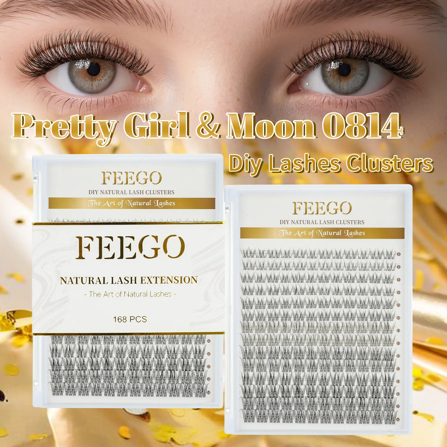 Feego DIY Lash Clusters, 168 Pcs 0.05mm C Curl Lash Extensions with 8-14mm Mixed Lengths, Soft Lightweight Individual Eyelashes for Natural Youthful Bright Makeup Look, Cosmetic