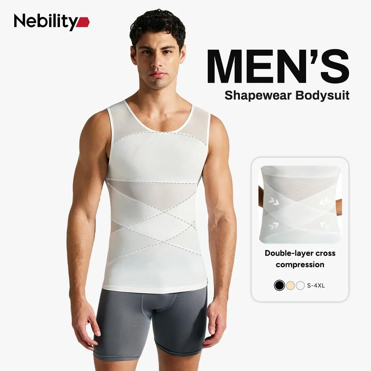 Nebility Men's Summer Thin Shapewear Tanktop - Menswear Mesh Tummy Control  Breathable High Elasticity  Seamless Sports Compression Vest Fitness,fathersdaygift