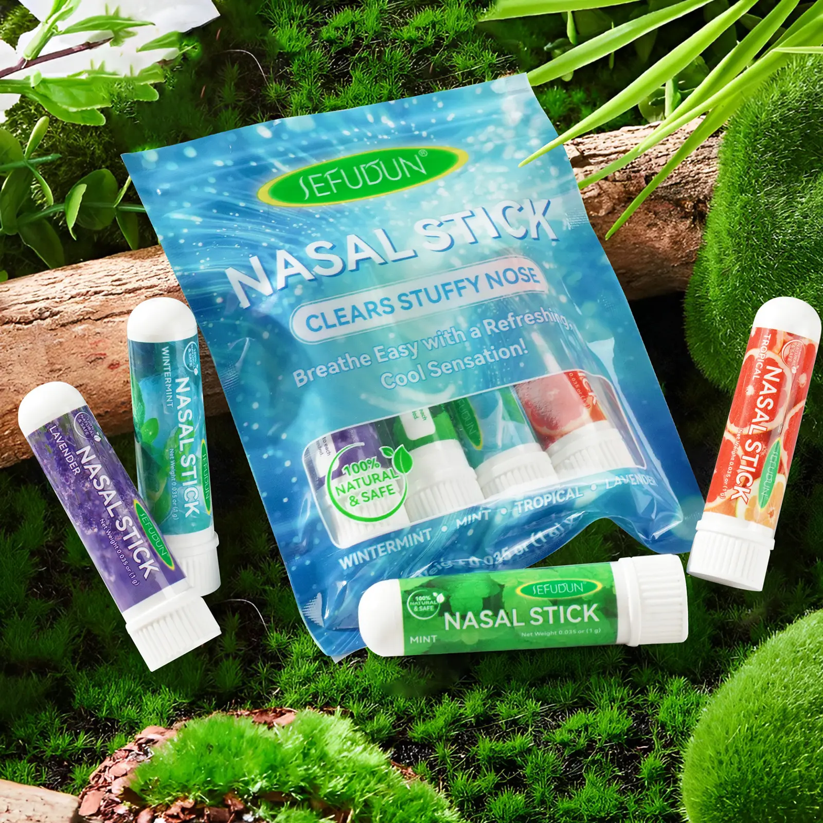 Sefudun Nasal Inhaler 4 Pack, Portable Design, Compact and Lightweight, Plant Essential Oils, Refreshing Scent, Suitable for Work, Study, Driving