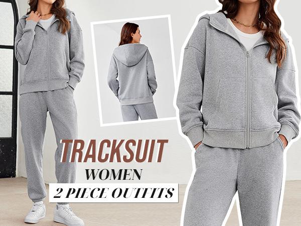 PINSPARK 2 Piece Sets for Women Fleece Sweatsuits Zip Up Hoodie Sweatshirts Drawstring Jogger Sweatpants With Pockets 2024 sportswear