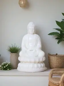 Shakyamuni Meditating Buddha Statue Resin White Feng Shui Zen Home Altar Decor