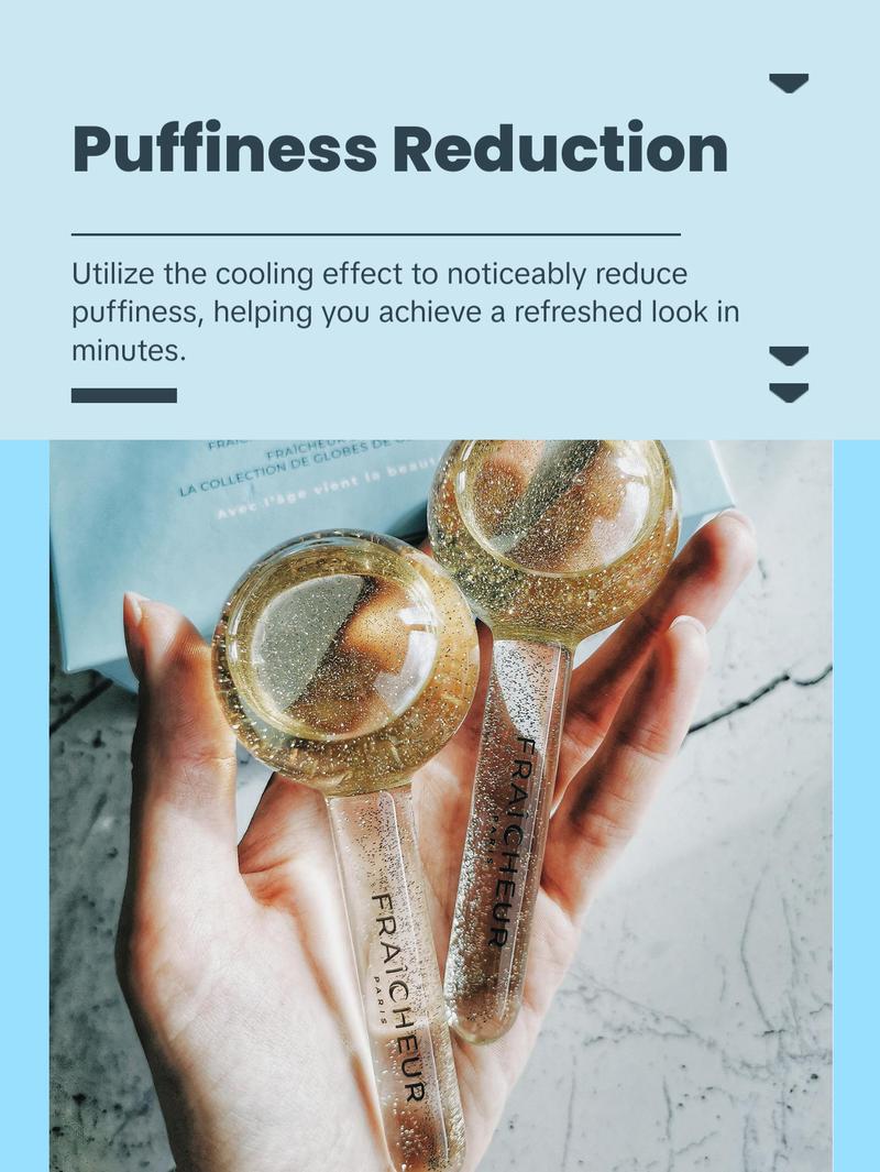 Fraîcheur Gold Ice Globes - Premium Cooling Face Massage Tools for Glowing Skin - Boosts Circulation Reduces Puffiness Tightens Skin - Ideal for Daily Skincare & Relaxation