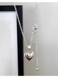 1PC 925 Silver-plated Adjustable Heart ShapedPendant Necklace for Women, Anti Allergic,Simple and High-end Sweater Chain, Suitable for Gifts, Valentine’s Day gift.with a gift box.
