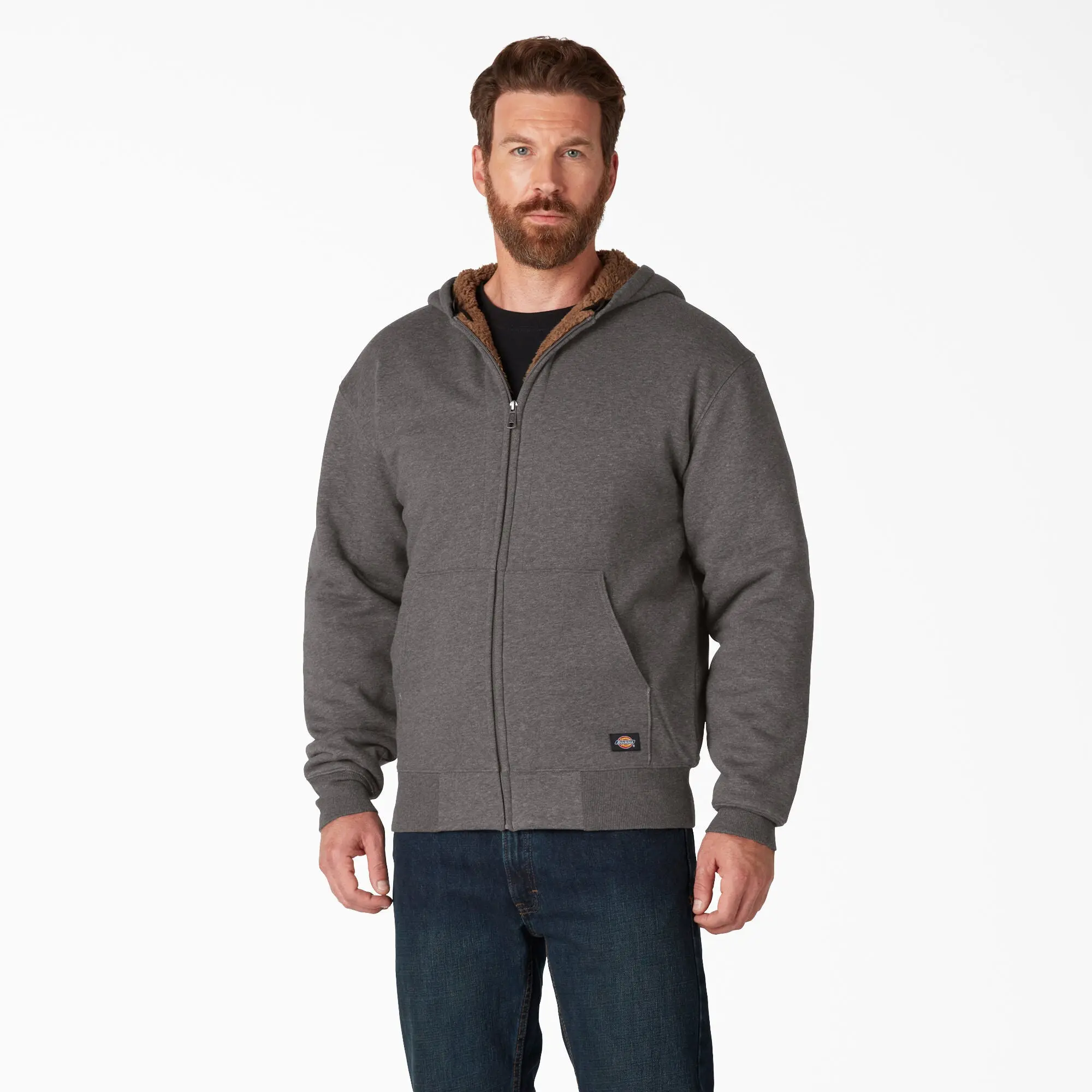 Dickies High Pile Fleece Lined Full Zip Hoodie,Water Repellent,Hand Warmer Pockets, Adjustable Hood, Workwear Style