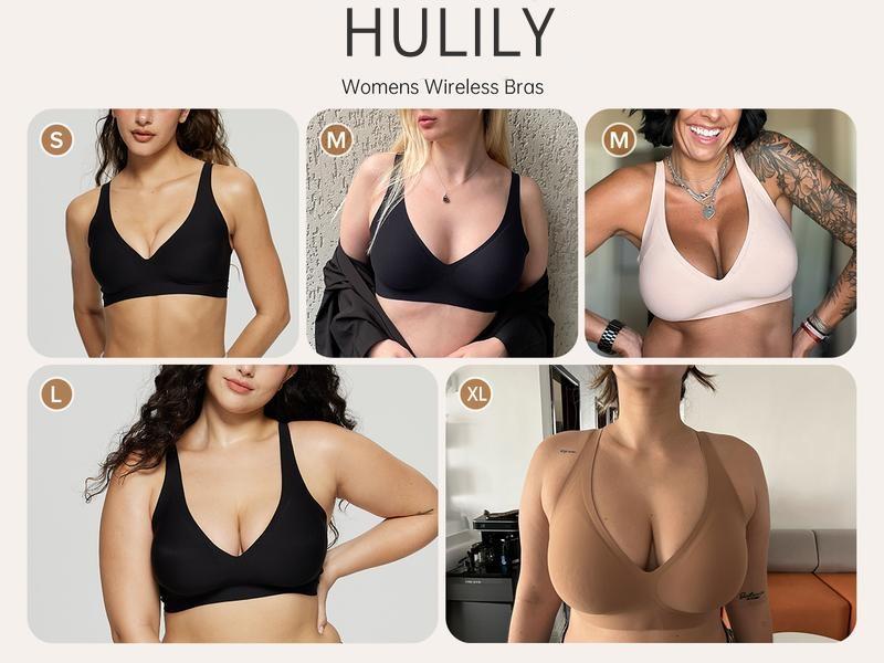 HULILY Jelly Wireless Push-Up Bralette – Seamless Deep V,T-Shirt Style, Ultra-Soft, Wire-Free, Adjustable Straps, Breathable Comfort, Everyday, Home, Travel, Gym,
