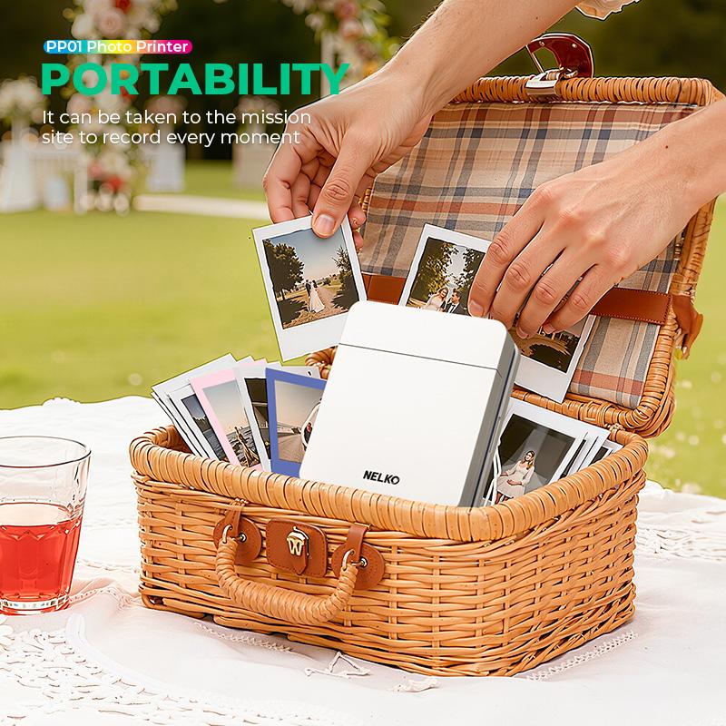 PP01 Portable Mini Color Wireless Mobile Printer, Instant Smartphone Photo Printer, Sticky-Back Photos, Bluetooth Compatible with iOS & Android Devices, Fun Editing App, Perfect Gift For Valentine's Day