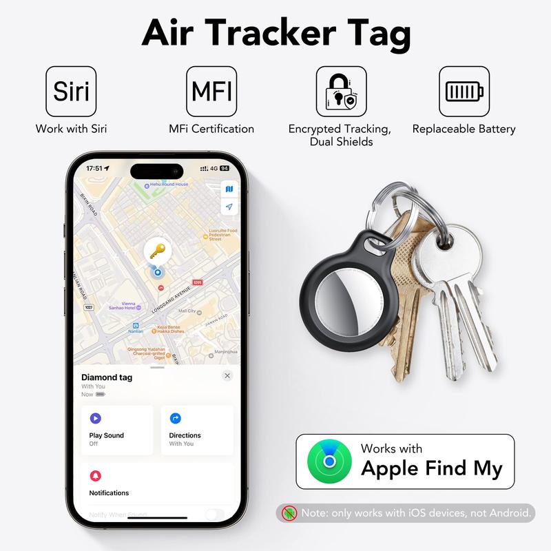 [Valentine's Day] Tukio Tx03 GPS Tracker (iOS Only) for Cars & Pets -Mini Clear Design, Weatherproof Case, Anti-Lost Device, Works with Apple Find My (iOS Only), No Monthly Fees, IP67 Waterproof, Replaceable Battery Remote Bluetooth Protection