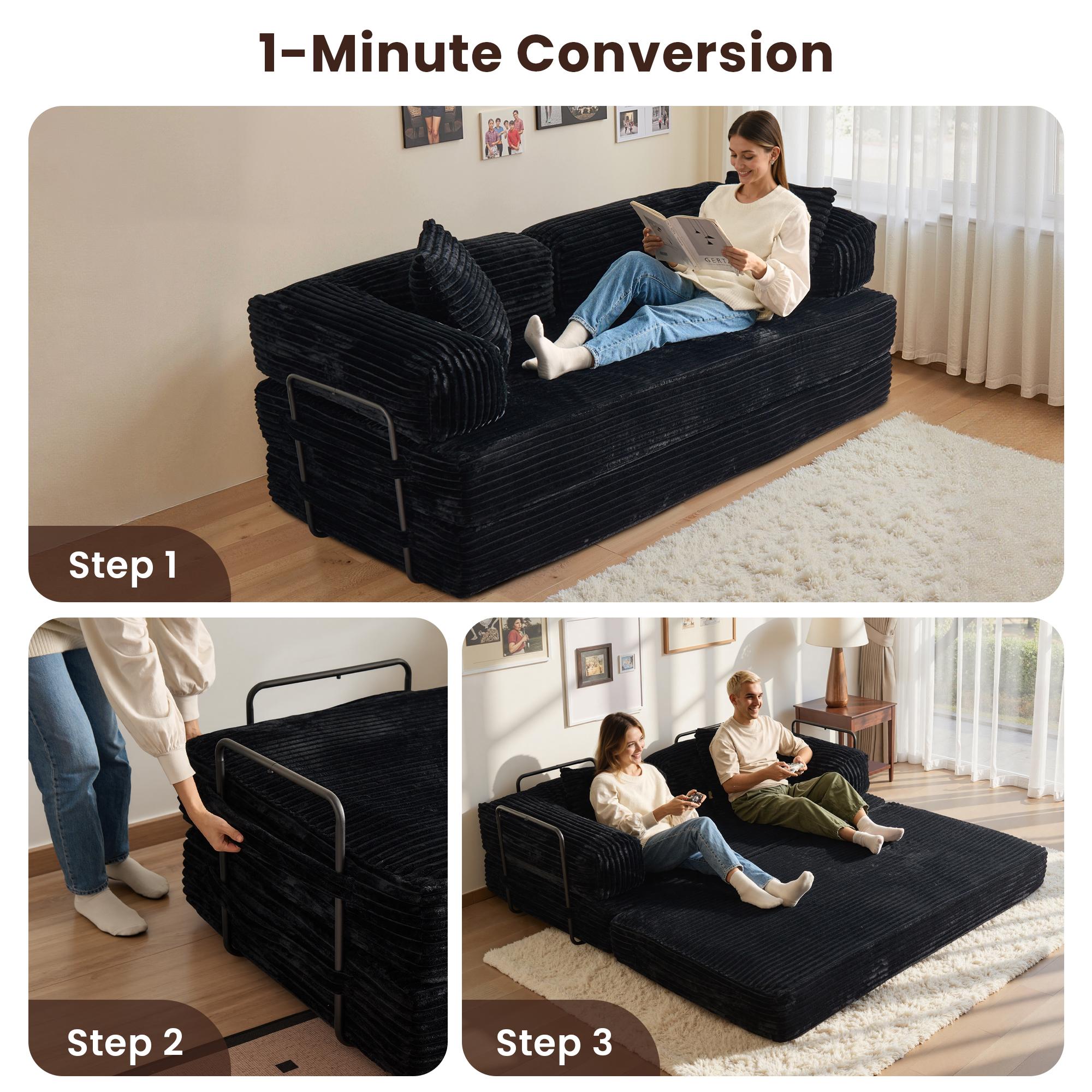 OOSWIFT 81" Folding Sofa Bed , 4-in-1 Foldable Floor Couch Convertible Futon Sofa with Armrests Sleeper Mattress Chair Bed Comfy Portable Fold Out Lounge Guest for Living Room Bedroom