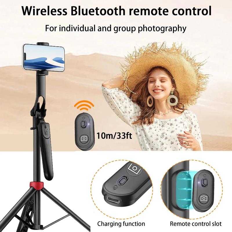TIKBBRMG Phone Tripod and Selfie Stick 70.8In Extendable Phone Stand with Light with Wireless Remote Rotatable Grip for Travel/Selfie/Recording/Vlogging, Compatible with Iphone/Android (Black)