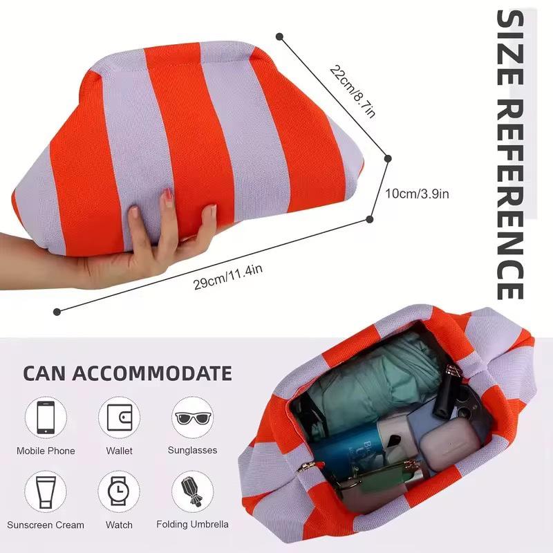 Clutch Purses for Women Woven Crochet Handbags Dumpling Hobo Colorblock Bag in Pink and Green Stripes Stylish and Functional