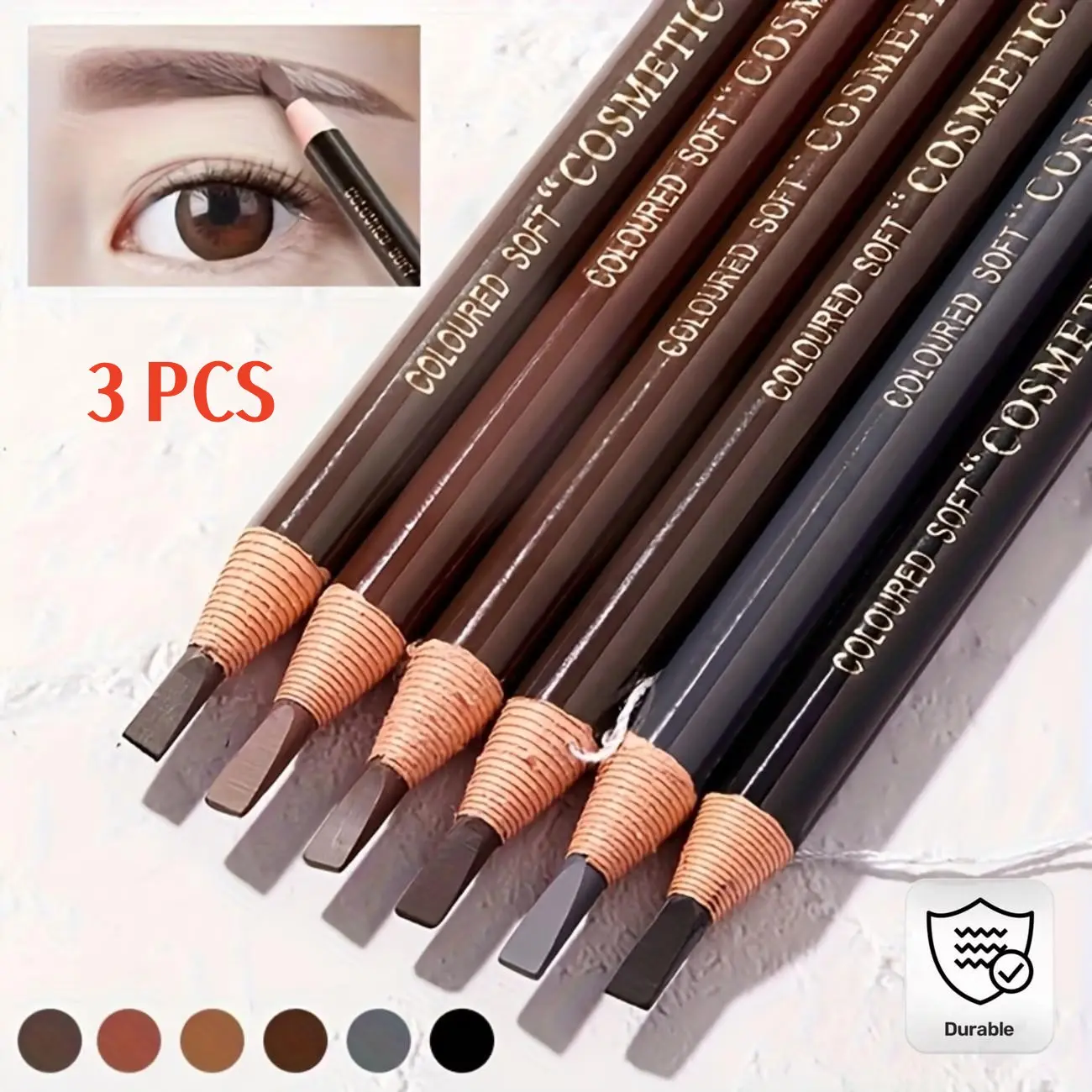 3 Counts Waterproof Sweat-Proof Cosmetic Eyebrow Pencils, Smudge-Proof, Long-Lasting Durable Multi-Color Makeup Pencils, Eyebrow Pencil Set, Perfect for Eyebrow and Eyeliner Makeup