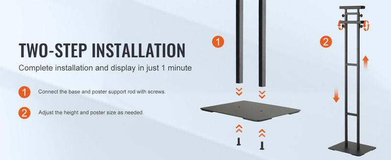 VEVOR Poster Stand, Adjustable Height Up to 75", Double-Sided Heavy Duty Pedestal Sign Holder, Floor Standing Sign Holder Banner Stand with Shock-absorbing Base for Display, for Board and Foam, Black