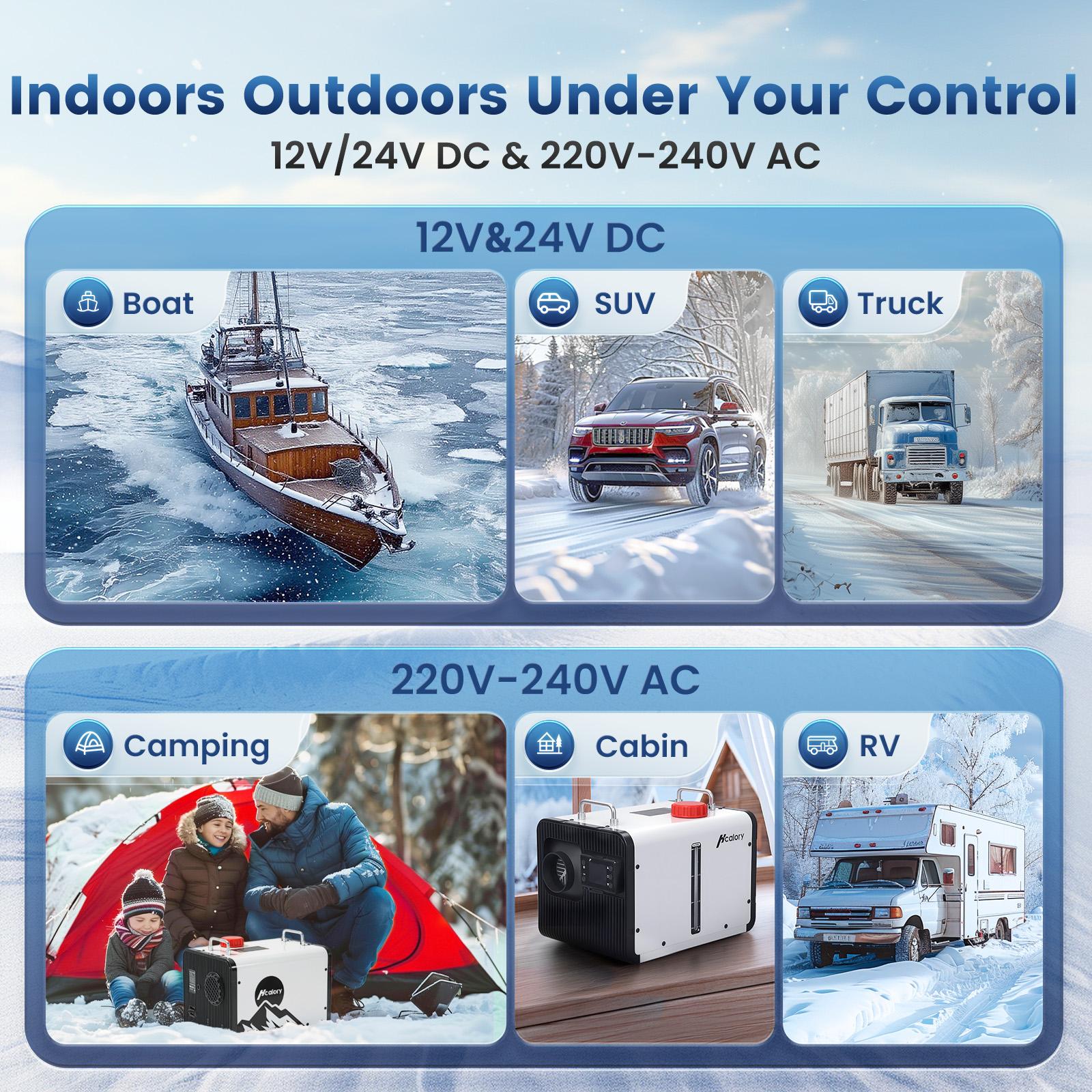 Hcalory 8KW 12V 24V Air Diesel Heater bluetooth Remote W/110V AC Adapter Caravan