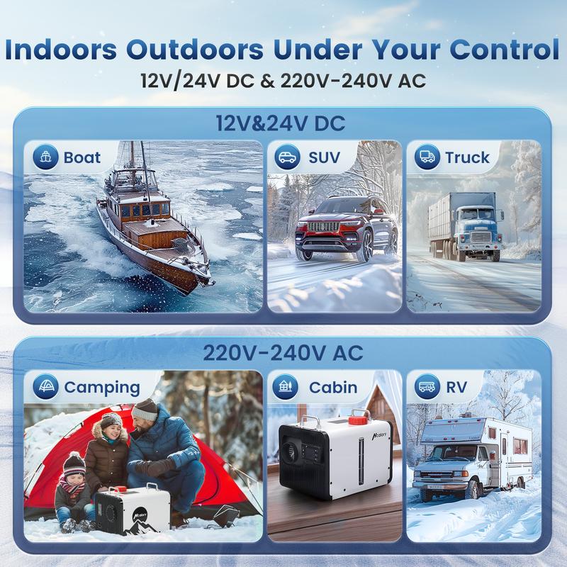 Hcalory 8KW 12V 24V Air Diesel Heater bluetooth Remote W/110V AC Adapter Caravan