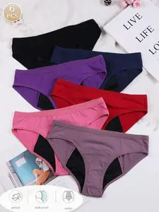 6pcs Menstrual Period Briefs, Breathable & Comfortable Full-Coverage Anti-Leak Intimates Panties,Women'S Lingerie & Underwear