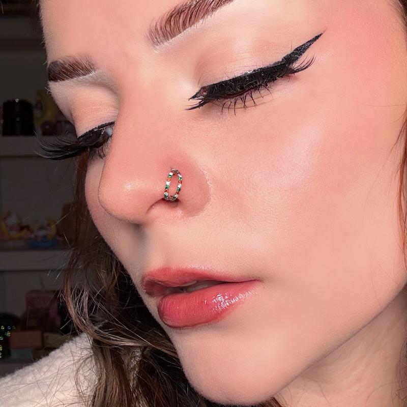 Oufer Christmas 20G/18G AAAAA+ Grade CZ Hinged Segment Nostril Nose Ear Cartilage Piercing Hoop Ring 316L Stainless Steel 5mm-12mm Vintage Body Jewelry with 11 Clear CZ Stones for Nose Conch Helix Lobe Tragus Piercings