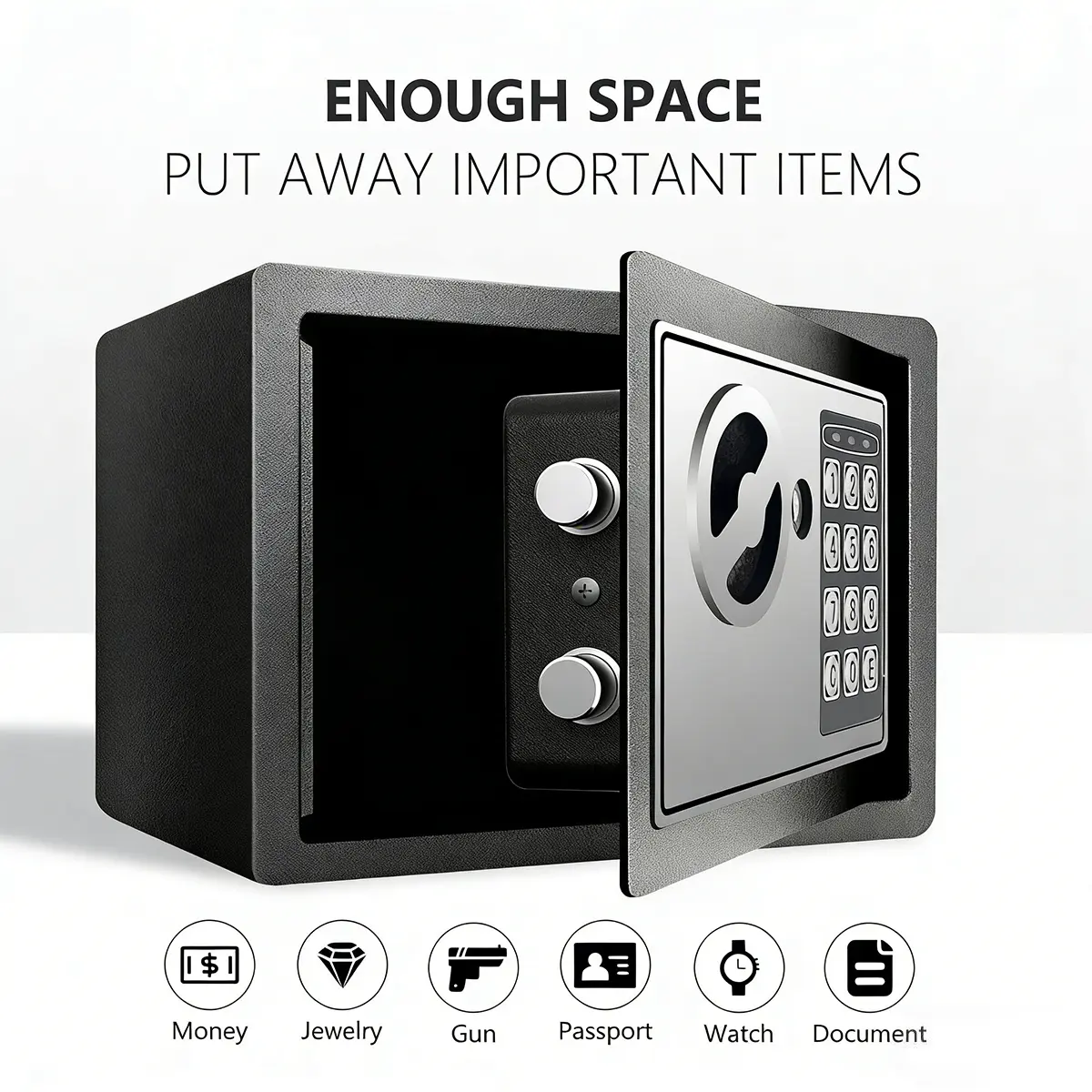 1pc Money Safe Box for Home with Sensor Light & Money Bag, Security Safe Box for Money Safe with Keys & Pass Code, Lock Box with Digital Keypad (Black and Silvery)