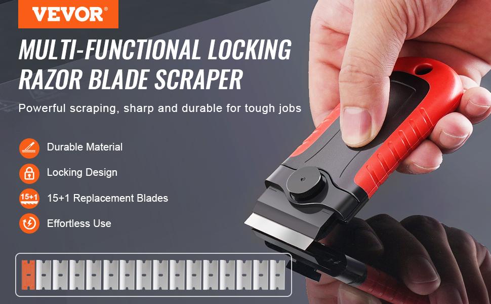VEVOR Razor Blade Scraper Locking Scraper Tool 15 Extra Blades with Security Cap