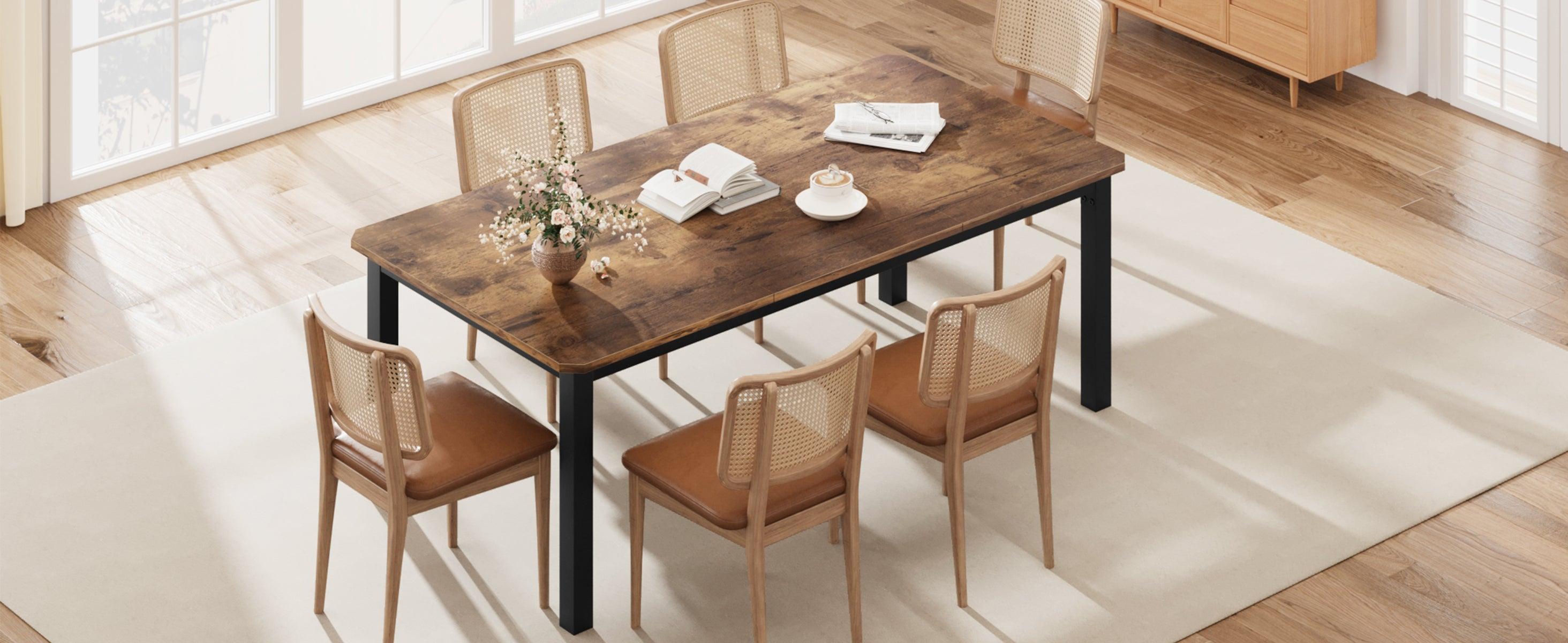 GARVEE Industrial Dining Table for 6-8 People, 78.7" Long Wood Kitchen Table, Rectangle Design Ideal for Dining Room or Meetings, Available in Grey, Retro Brown, and Black & Brown Finishes.