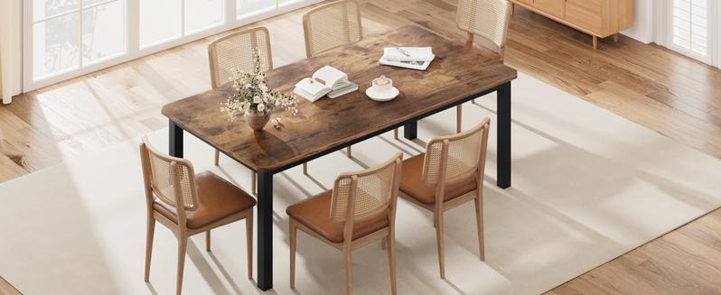 GARVEE Industrial Dining Table for 6-8 People, 78.7" Long Wood Kitchen Table, Rectangle Design Ideal for Dining Room or Meetings, Available in Grey, Retro Brown, and Black & Brown Finishes.