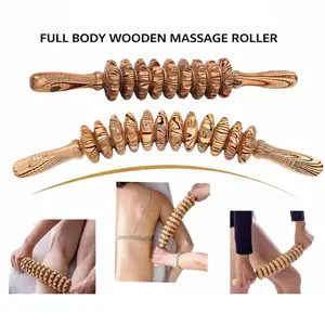 Wooden Full Body Massage Roller with Spiked Wheels, Massage Roller For Muscle Relaxation After Exercise.
