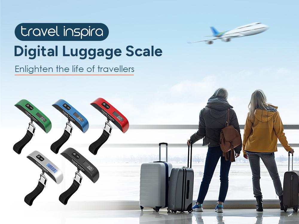 Travel Inspira Digital Luggage Scale, Portable Pet Scale for Accurate Weighing, 110lbs Hanging Baggage Scale with Backlit LCD Display, Portable Suitcase Weighing Scale with Hook & Strong Straps, Battery Included, Travel Essentials for Travelers