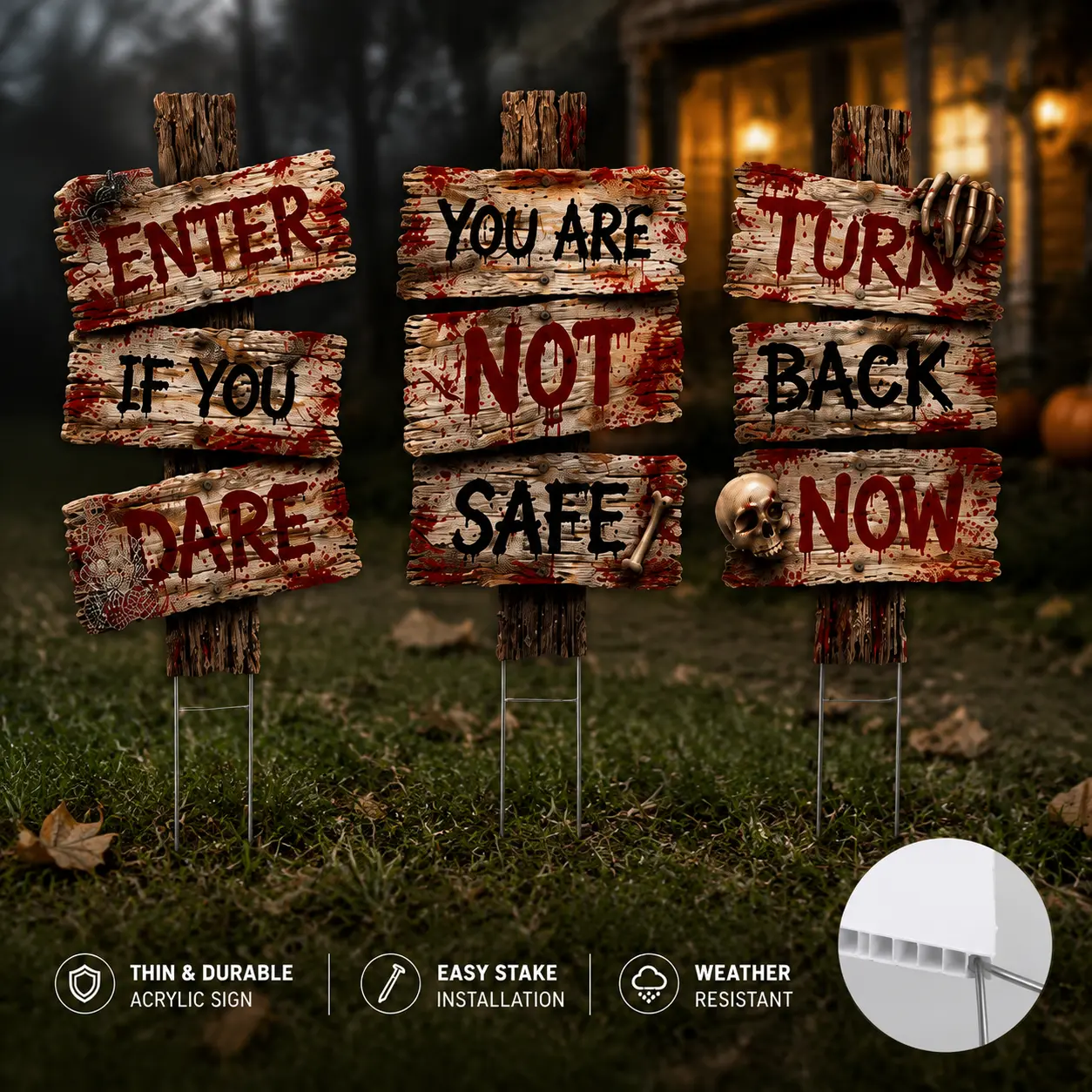 3-Piece Halloween Cardboard Yard Standee - Spooky Horror Cutout Decorations, Spooky Signs for Lawn, Front Yard, Three Pieces