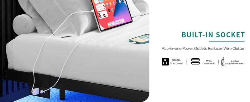 Yitahome Floating Bed Frame Full/Queen/King Size, LED Bed Frame with Charging Station, Metal Platform Full Bed with Heavy Duty Steel Slats Supports, No Box Spring Needed, Easy Assembly Yitahome Floating Bed Frame Full/Queen/King Size, LED Bed Frame with Charging Station, Metal Platform Full Bed with Heavy Duty Steel Slats Supports, No Box Spring Needed, Easy Assembly