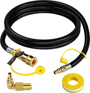 GasXpert 7 Feet Quick Connect Propane Hose for RV to Grill, Propane Hose Adapter with 1/4" Shutoff Valve and 1/4" Male Full Flow Plug, For LP RV with Elbow Adapter for 17" and 22" Blackstone Griddle