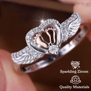 Angel Wing Heart Footprint Ring – Sterling Silver “Mommy of an Angel” Memorial Jewelry, Precious Gift for Mom, Women & Baby, Ideal for Birthdays, Holidays & Angel Remembrance
