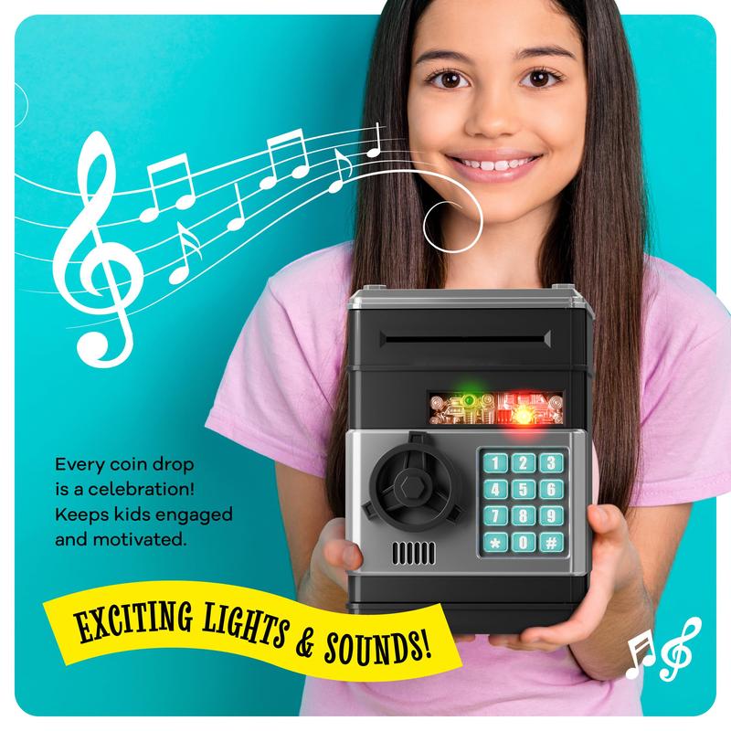 Piggy Bank for Boys Adults, Electronic ATM Coin Cash Bank with Password Code Lock and Auto Grab Bill Slot, Large Capacity Coin Bank Money Jar for Adults, Designed for All US Coins