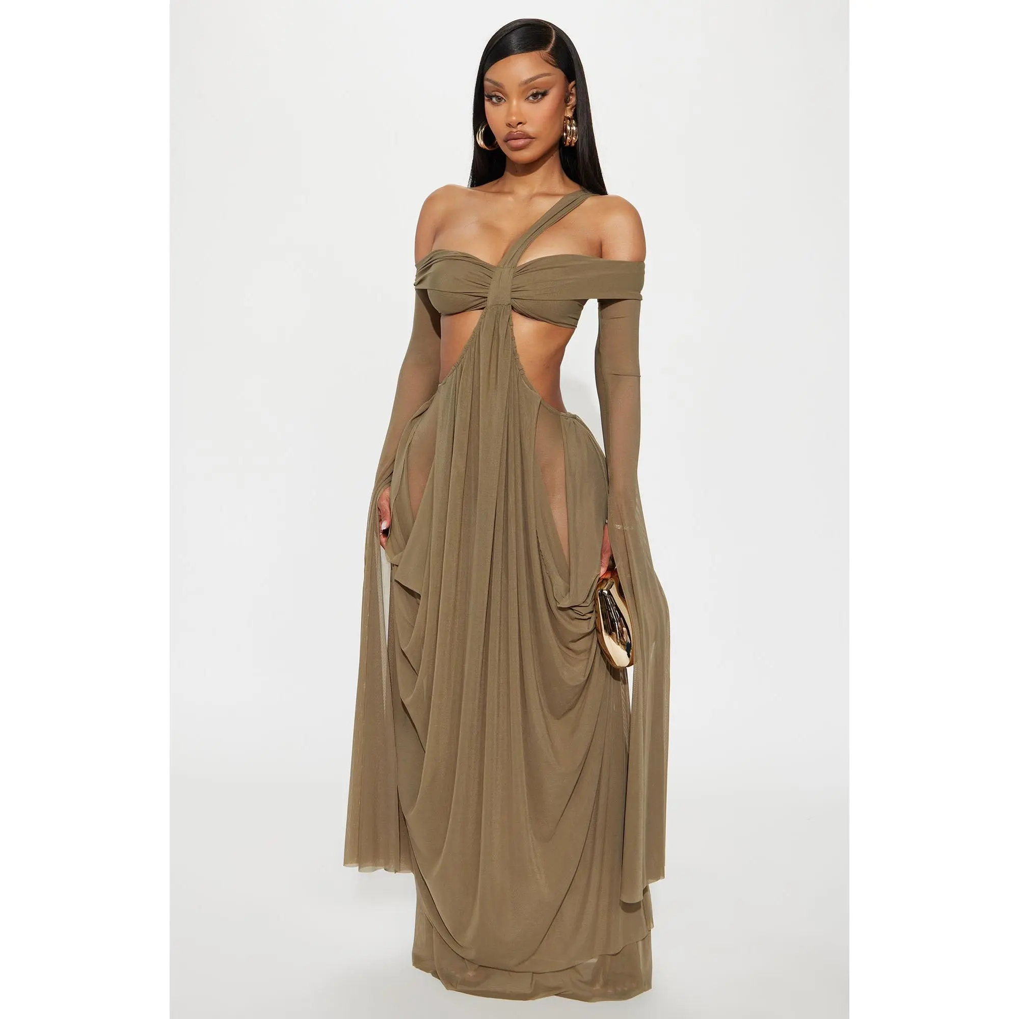Alora Mesh Maxi Dress - Olive