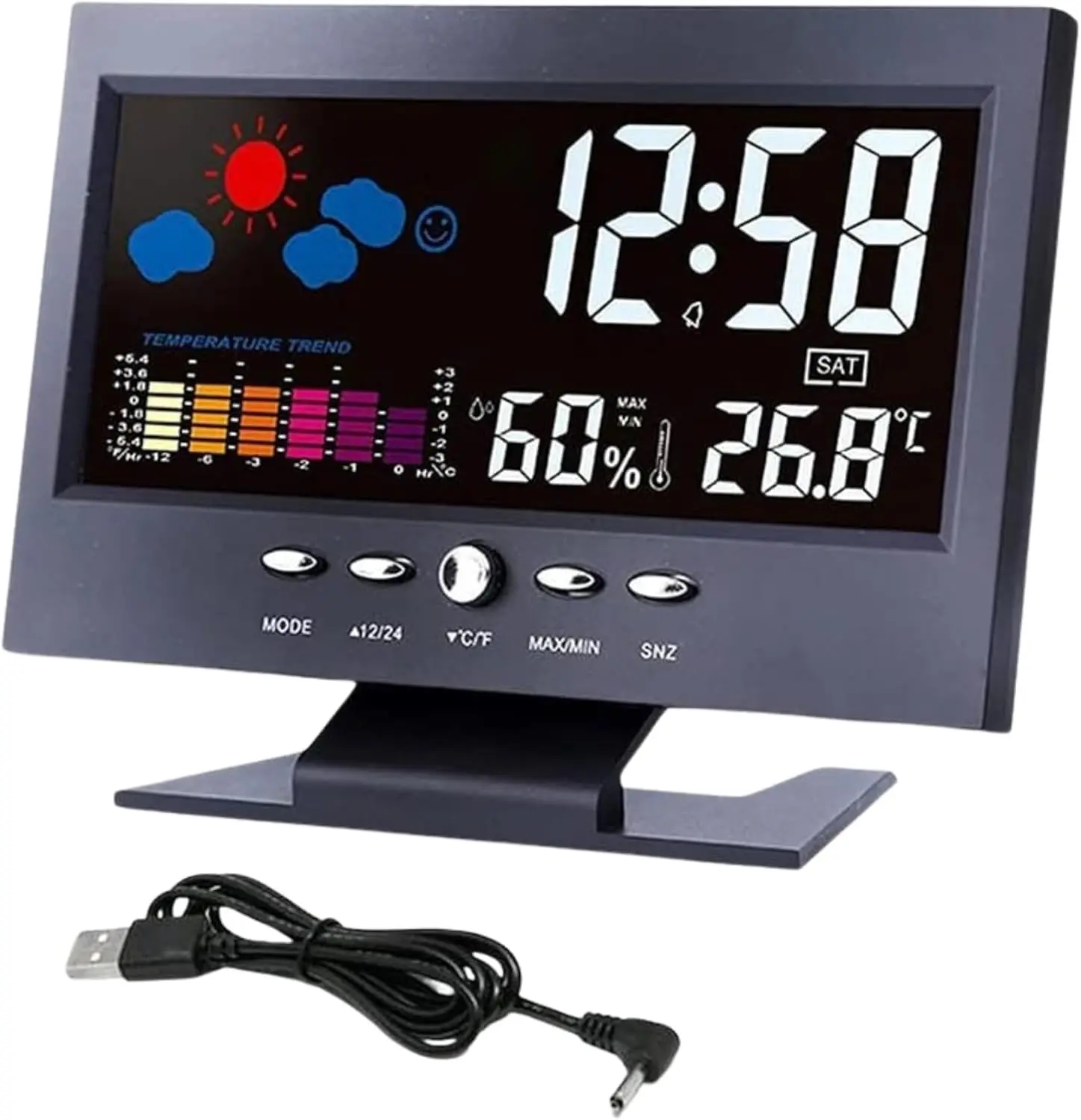ikaufen Wireless Weather Station - Digital Indoor Temperature-Humidity Monitor, Desk Alarm Clock with LED Display and Super Fast Charging