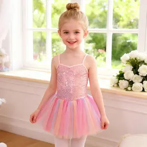 Kids Sequin Rainbow Tutu Dress，Sparkle Ballet Leotard for Girls Dance Dress Performance & Play