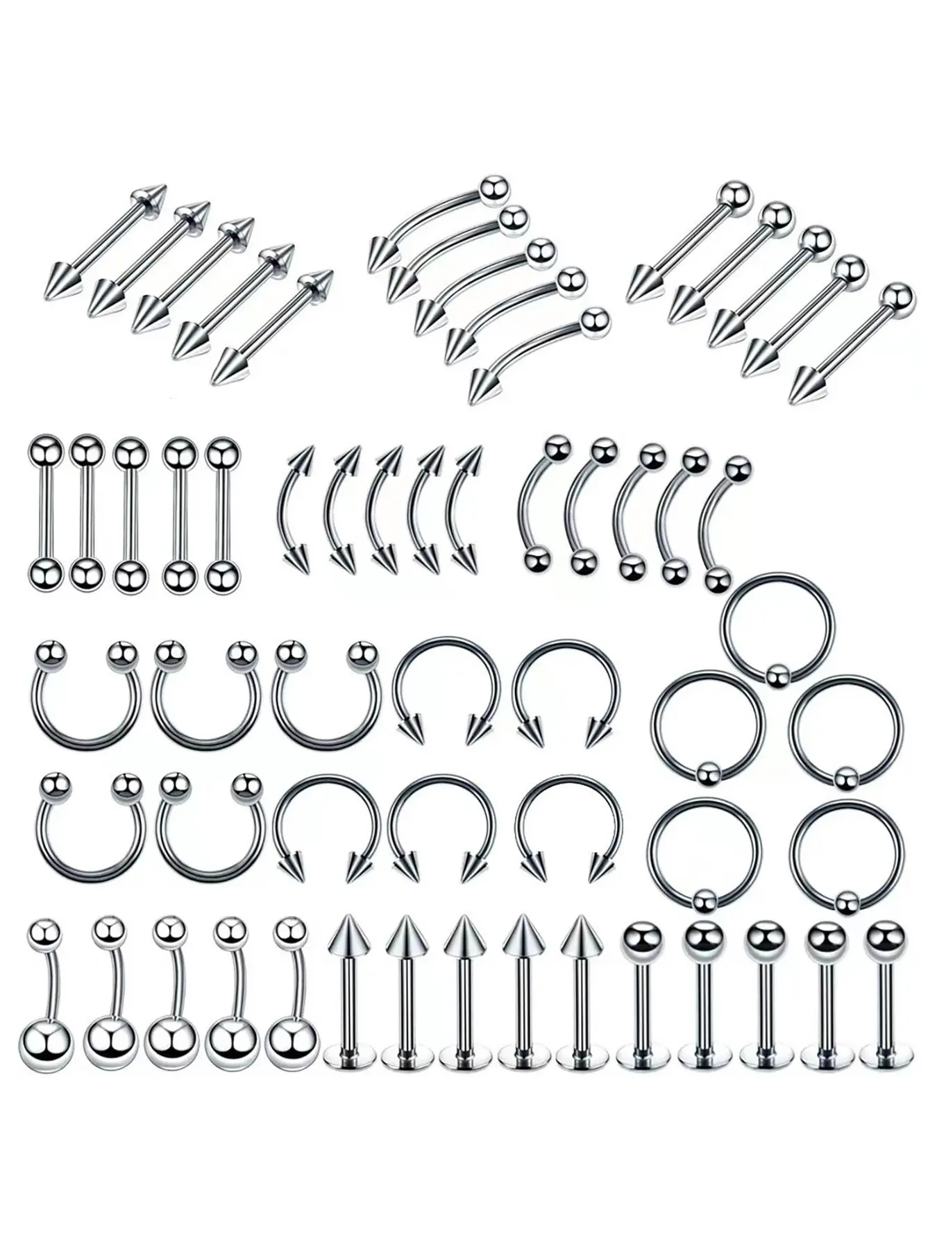 Stainless Steel Mixed Style Body Piercing Jewelry, Fashion Piercing Jewelry for Party, Daily Clothing Decor, Trendy All-match & Exquisite Jewelry for Birthday Gift, Belly Button Jewelry, Septum Ring, Nose Rings Studs, Nose Piercing Kit, Bernay Tongue Ring