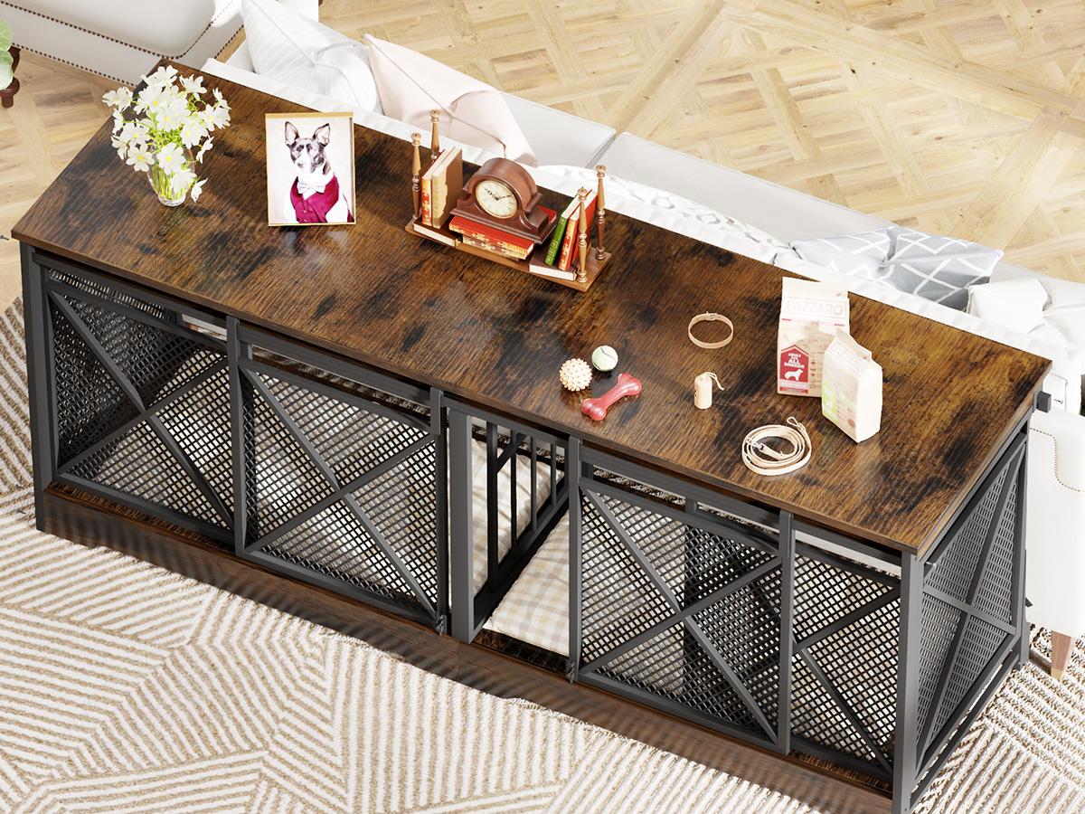 【SpringGlowUp】COZPAW 78" Dog Crate Furniture for 2 Dogs,Extra Large Breed Double Chew-Resistant Indoor Pet House,Heavy Duty Wooden XXL Large Kennel, Furniture Style XL Dog Cage, Max 300lbs Capacity (Brown)