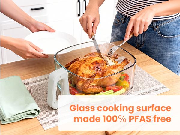 4.5 QT Glass Air Fryer - PFAS-Free & Dishwasher-Safe Basket, 8 Preset Touchscreen, 360° View Cooking, for Healthy Meals in Minutes - White