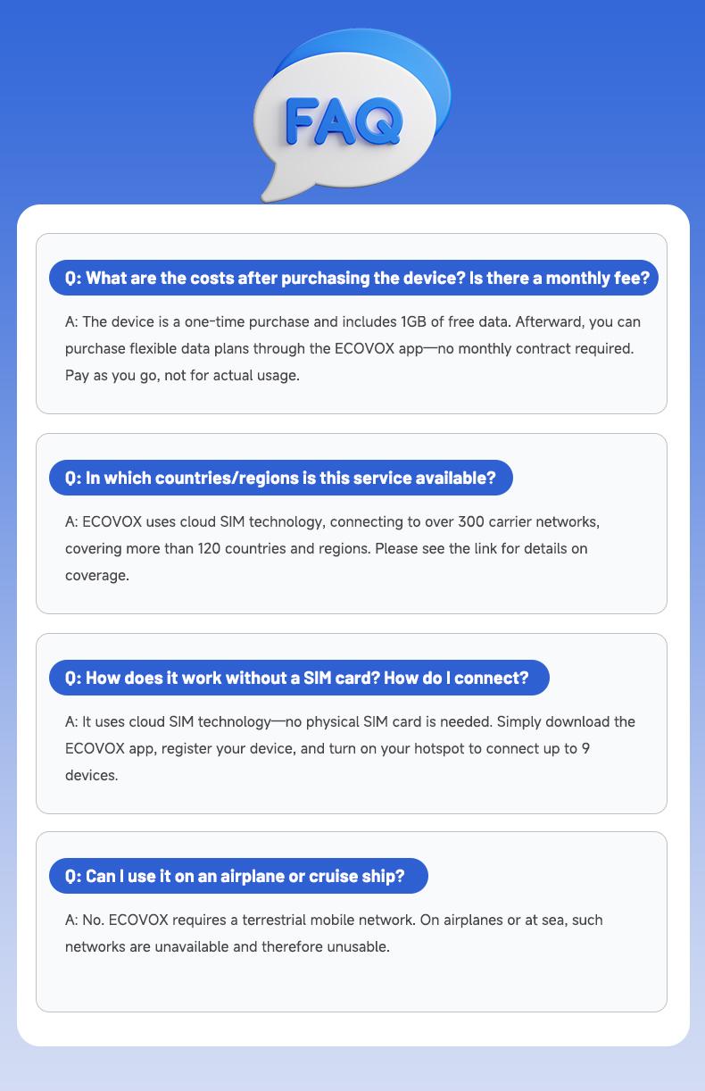 ECOVOX 4G Mini Portable WiFi Hotspot No SIM Card Free 1GB Data Connects 9 Devices for Travel Camping & Outdoor Use